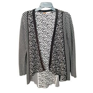 Belldini draped open front cardigan long sleeve cotton blend SZ M black white